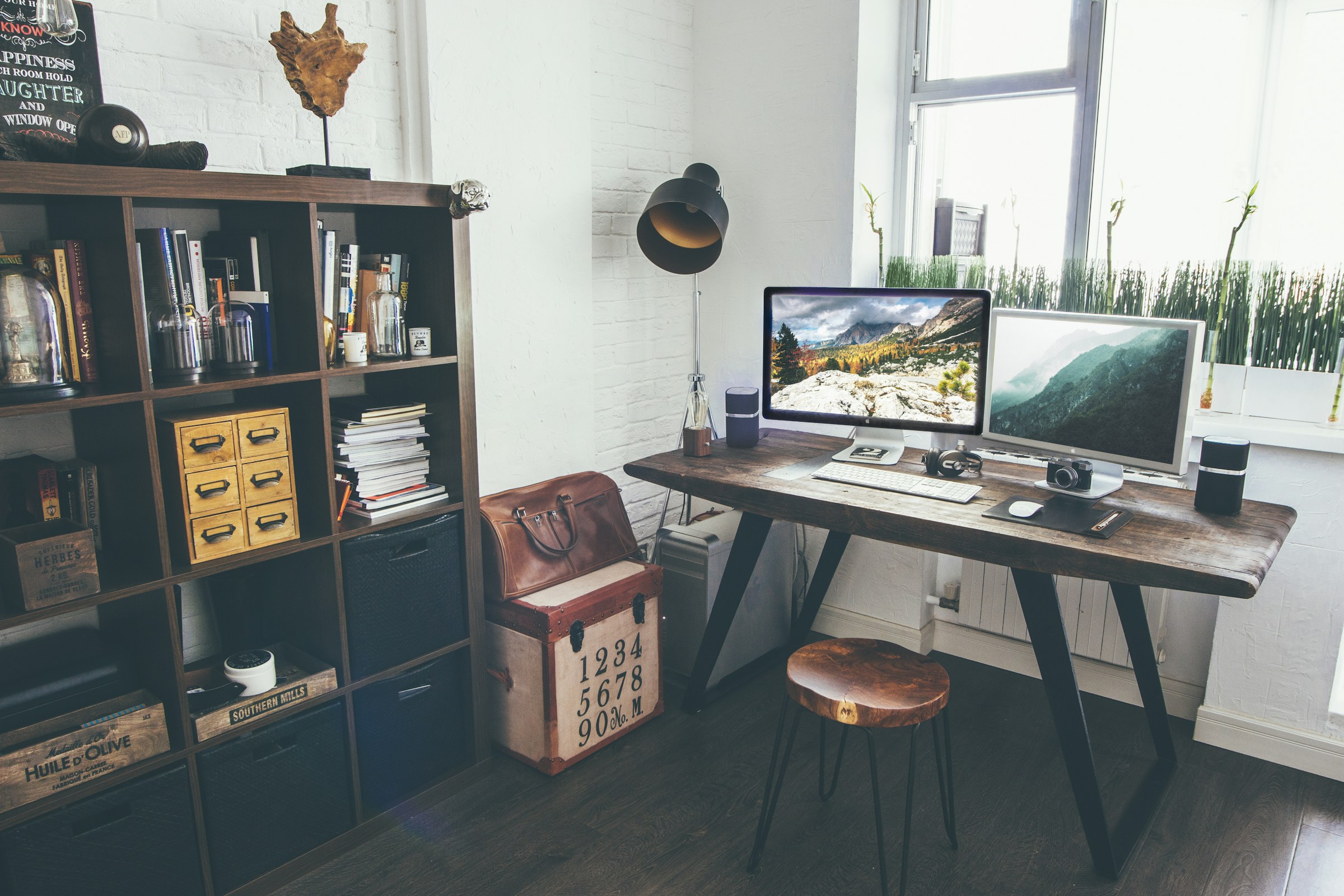 A rustic home-office studio